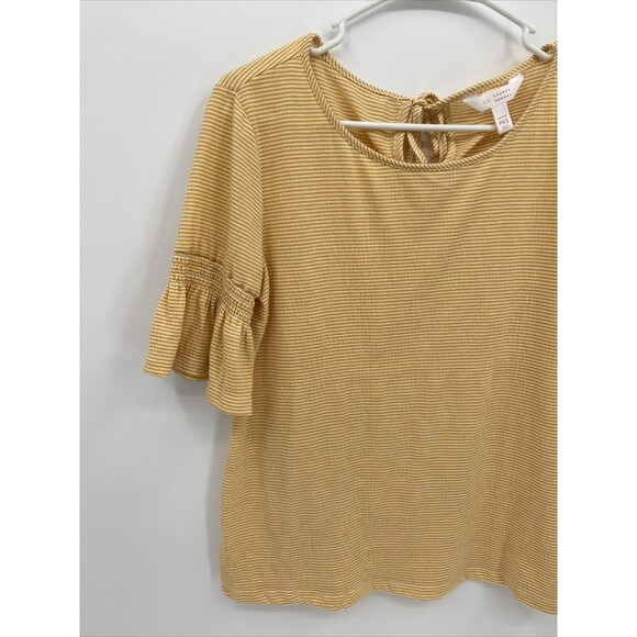 LC Lauren Conrad Women's Striped Round Neck Ruffle Sleeve Stretch Blouse Top PXS - Picture 2 of 7